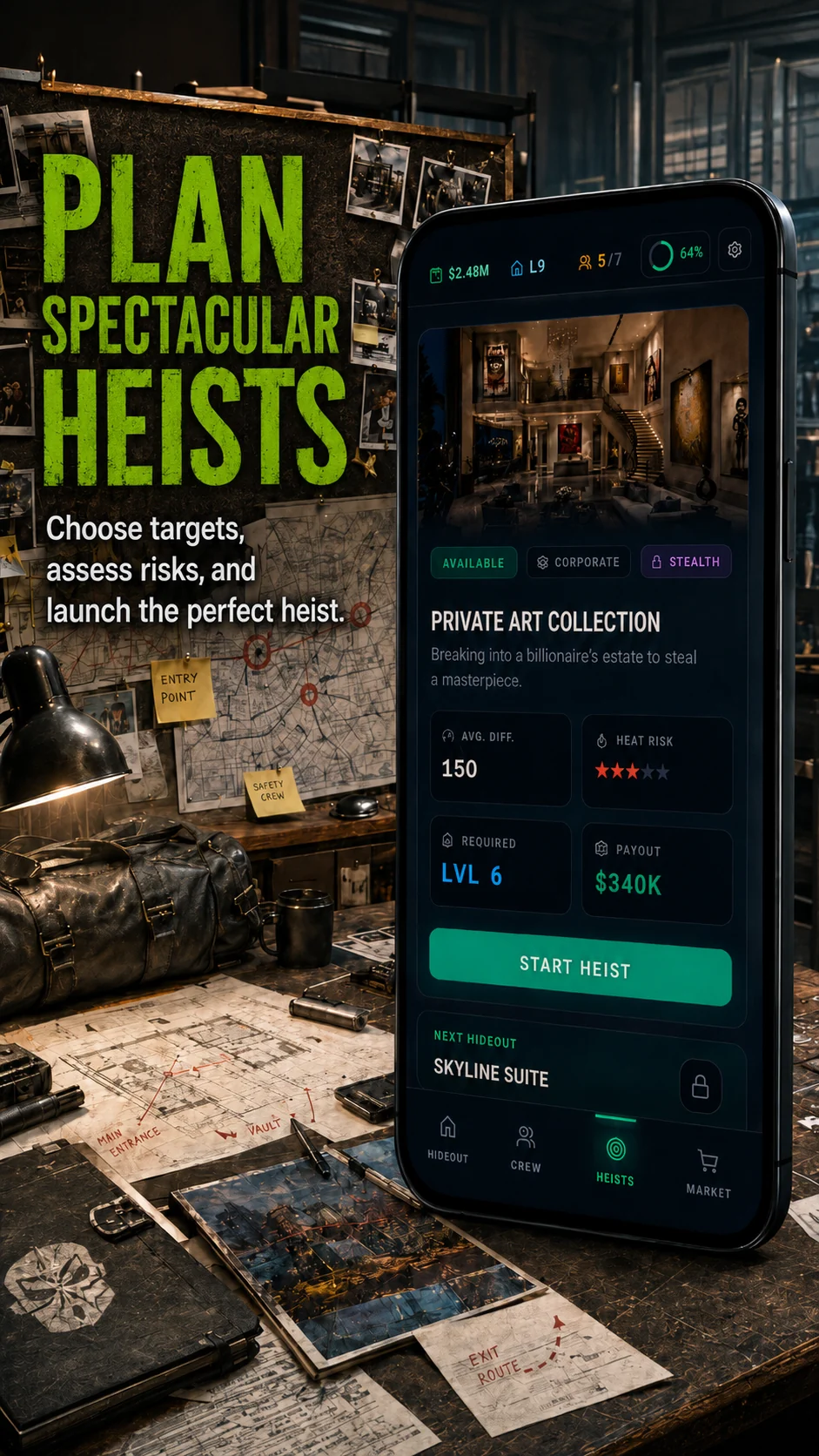 Heist planning and target selection in Heist Simulator